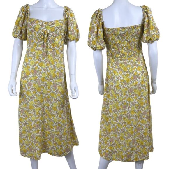 Faithfull the Brand Dresses & Skirts - Faithfull The Brand Juniper Women Size 6 Yellow Floral Garden Midi NEW Dress